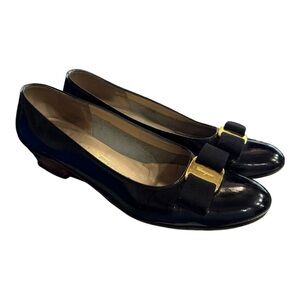 Active Seller! Salvatore Ferragamo Vara Bow Black Patent Pumps Heels AA Narrow